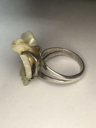 Vintage Handmade Sterling Silver Ring With Bird Design Carved From Shell Sz6 6