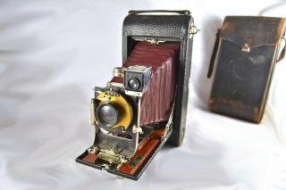 Kodak Autographic 3 - A Model B - 2 Folding Pocket Camera W/ Red Bellows & Case 3ab2