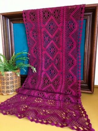 Bohemian Vintage Lace Table Runner - Burgandy/wine Color