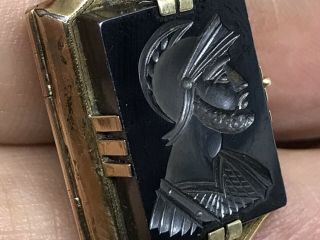 Vintage Art Deco Gold Filled Black Onyx Roman Soldier Intaglio Picture Locket 2