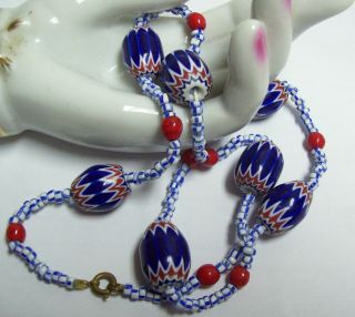 Vintage Southwest Red White Blue Art Glass Necklace