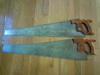 2 Vintage 26 " Henry Disston & Sons D - 23 & D - 8 Wood Handle Hand Saw 8tpi Wow