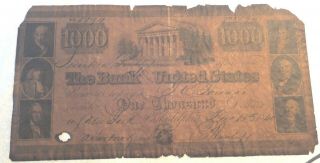 Vintage The Bank Of The United States One Thousand Dollars Dec.  15,  1840 No.  8894