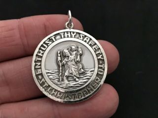 Heavy Vintage Sterling Silver St Christopher Pendant.  Made In 1974.