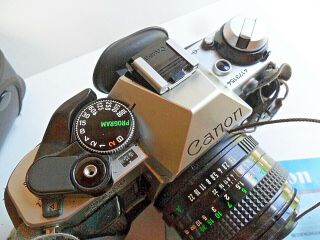 Vintage Canon AE - 1 Program SLR Camera w/ 50mm 1.  8,  Toyo Telephoto Vivitar 3500 2