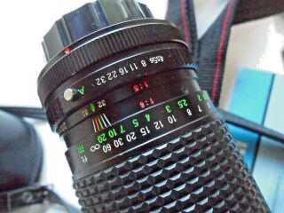 Vintage Canon AE - 1 Program SLR Camera w/ 50mm 1.  8,  Toyo Telephoto Vivitar 3500 4