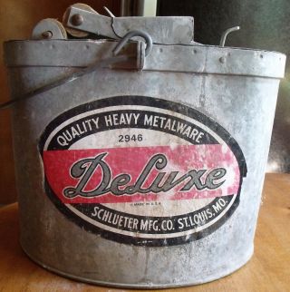 Vintage Deluxe Glavanized Metal Mop Bucket With Wood Rollers Made In Usa