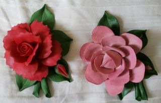 Vintage Nuova Capodimonte Fine Porcelain Red & Pink Rose Flowers
