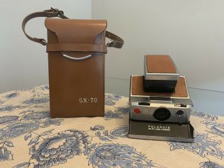 Polaroid Sx 70 Land Camera Brown Stainless Instant W/case