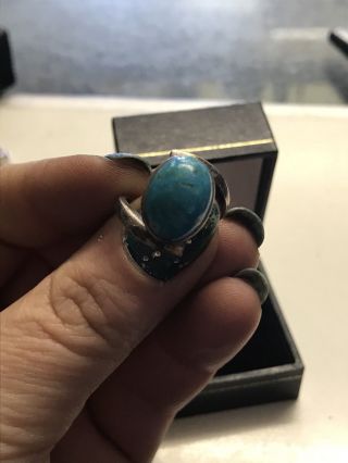 Solid Silver Ring Natural Turquoise Size O Second Hand Vintage