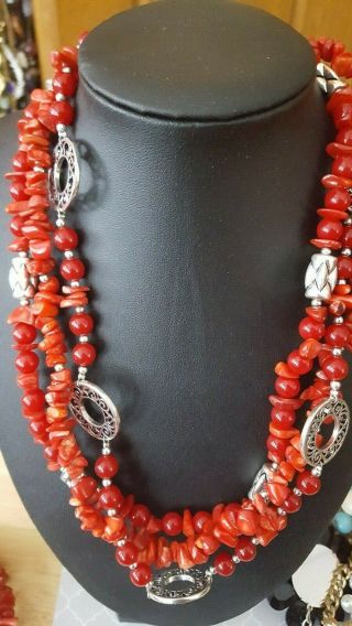 Vintage Silver Tone Coral Necklace And Bracelet Set