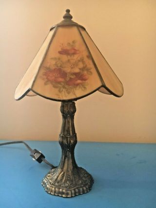 Vintage Tiffa - Mini Tiffany Signed Floral Lamp With Shade By Meyda Signed