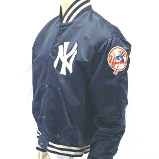 Vintage Offically Licensed Starter Ny Yankees Snap Button Satin Jacket Blue L