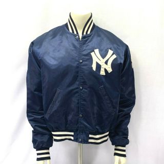 Vintage Offically Licensed STARTER NY Yankees Snap Button Satin Jacket Blue L 2