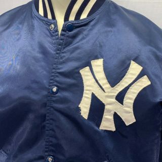 Vintage Offically Licensed STARTER NY Yankees Snap Button Satin Jacket Blue L 3
