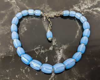 Lovely Vintage Trifari Jewellery Necklace Choker With Blue Moon Glow Beads