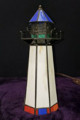 Vintage Lighthouse Stained Glass Accent Table Lamp (10 " X4 ")