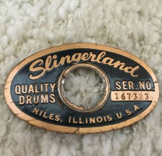 Slingerland Badge 60s Vtg Bronze Niles Serial Number Bass Snare Rack Floor Tom