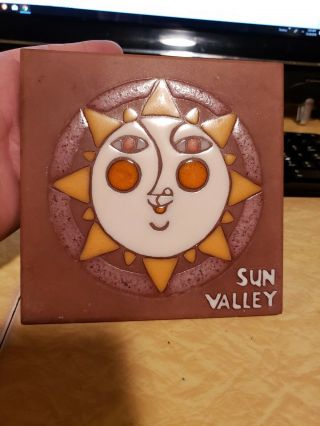 Vintage Hand Painted Sun Valley Idaho Signed Perfect Terra Cotta Art Tile
