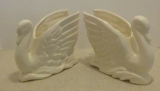 Vintage Mccoy Pottery White Swan Planters Vases (2)