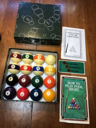 Vintage Aramith Billiards Continental Pool Table Ball Set With Paperwork And Box