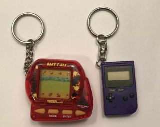 Vintage Baby T - Rex Giga Pet Virtual,  Purple Gameboy Time Boy Keychains 90s