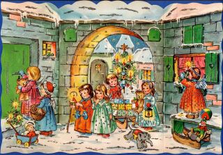 Vintage Trifold Advent Christmas Calendar Angels