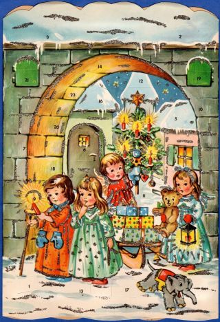 Vintage Trifold Advent Christmas Calendar Angels 2