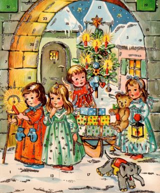 Vintage Trifold Advent Christmas Calendar Angels 3
