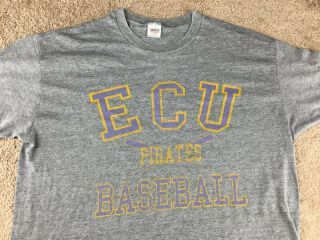 Vintage East Carolina University Pirates Baseball Shirt Tri Blend Grey Wolf L