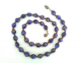Vintage Bohemian Czech Art Glass Necklace Blue Cane Millefiori Stunning.  263 5