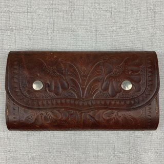 Vintage Tooled Leather Fly Wallet - 2 Pouches With Felt Pages - Fly Fishing