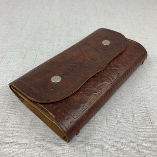 Vintage Tooled Leather Fly Wallet - 2 Pouches With Felt Pages - Fly Fishing 2