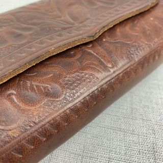 Vintage Tooled Leather Fly Wallet - 2 Pouches With Felt Pages - Fly Fishing 3