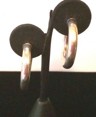 Vintage Oxidized 925 Sterling Silver Small Hallow Hoop Earrings