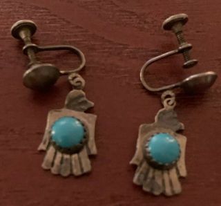 Vintage Sterling Silver Thunderbird Turquoise Screw Back Earrings