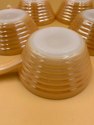 Vintage Fire King Oven Ware Handled Soup Chili Bowl Bee Hive Peach Luster set 5 5