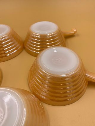 Vintage Fire King Oven Ware Handled Soup Chili Bowl Bee Hive Peach Luster set 5 7