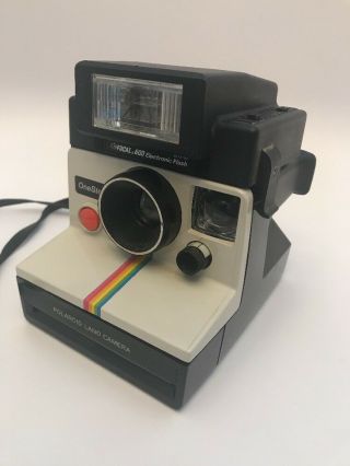 Vintage Polaroid Land Camera SX - 70 Rainbow with Focal 600 Electronic Flash 2