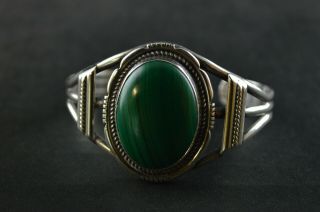 Vintage Sterling Silver Green Stone Wide Cuff Bracelet - 38g