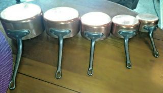 Vintage 5 Copper Pan Set Tinned Stamp " Made In France " Saucepan