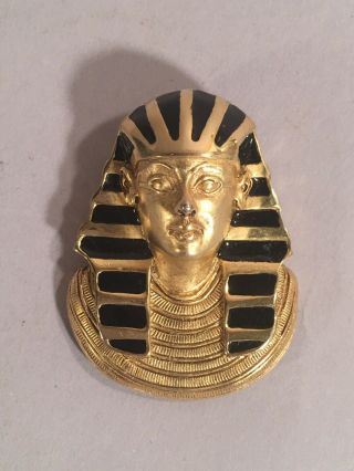 Vintage Erwin Pearl King Tutankhamun Egyptian Revival Gold Tone Enamel Brooch