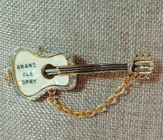 Vintage Souvenir Pin Grand Ole Opry Guitar Pin Brooch Mother Of Pearl Top Gold