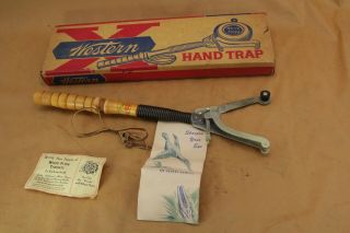 Vintage Western Hand Trap Clay Pigeon Thrower W/ Paperwork
