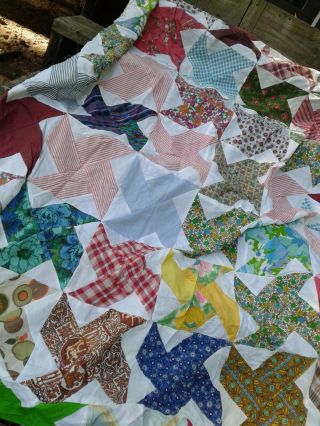 1960s - 70s Vintage Quilt Top 66 " X 84 " Quilting Sewing Crafts Bedroom Decor