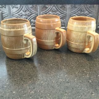 Vintage 3 Frankoma Pottery Mug Set Brown Satin 4 - 1/4 " Tall Usa