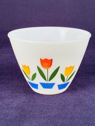 Vintage Fire - King Oven Ware Ivory Tapered Nesting Mixing Bowl Tulips 5.  5” Wide