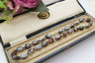 Vintage Agate Beaded Necklace With Sterling Silver Clasp
