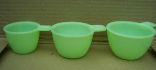 Vintage Jadeite Jeannette Set Of 3 Measuring Cups 1/4 C,  1/3 C & 1/2 Cup