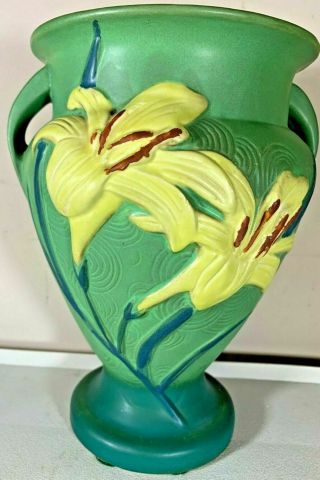 Vintage Roseville Usa Pottery Vase Zephyr Lily 202 - 8